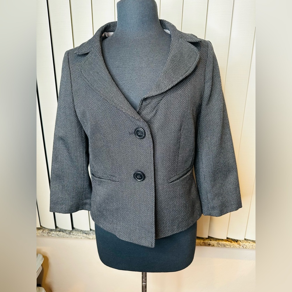 Ann Taylor Women's Gray Cropped Sleeve Blazer Jacket Career Size 10